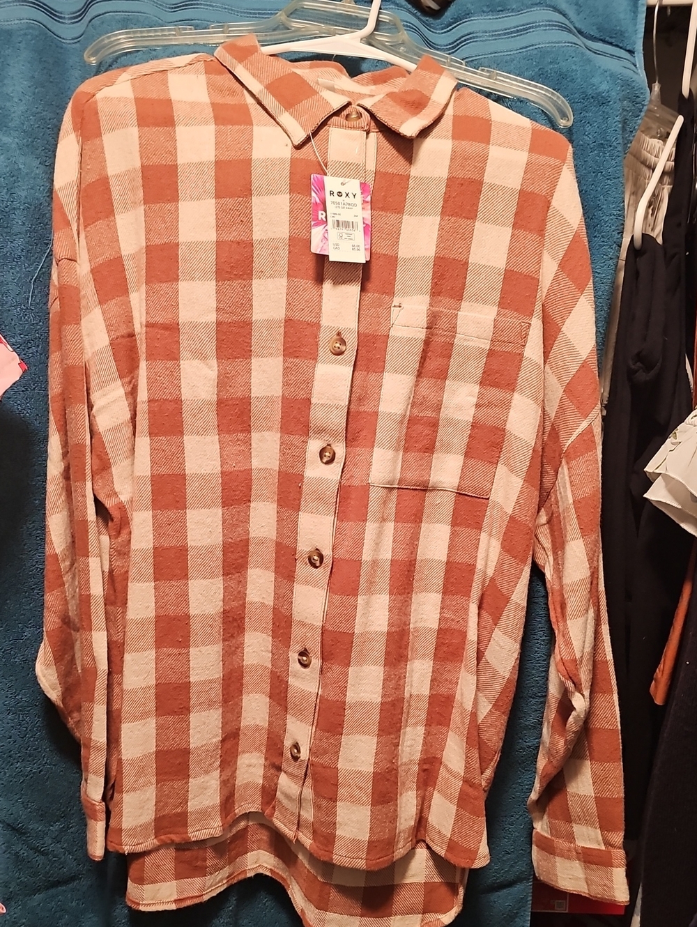 Roxy Men's Rust and Cream Plaid Button-Down Shirt